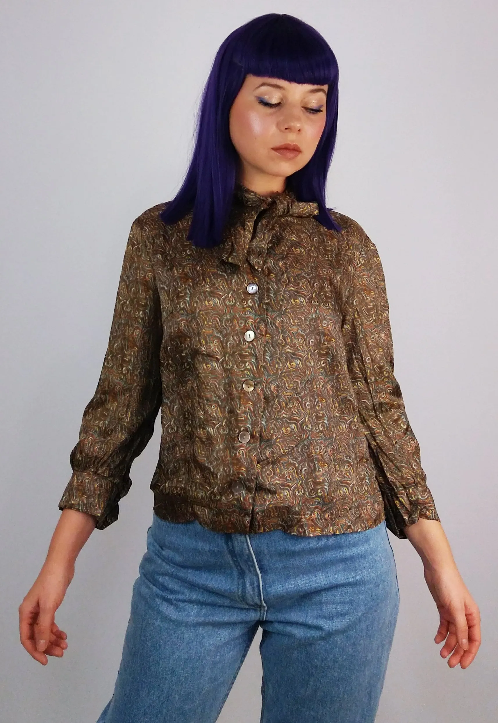 Vintage 80's Patterned Retro Blouse - size XS-S