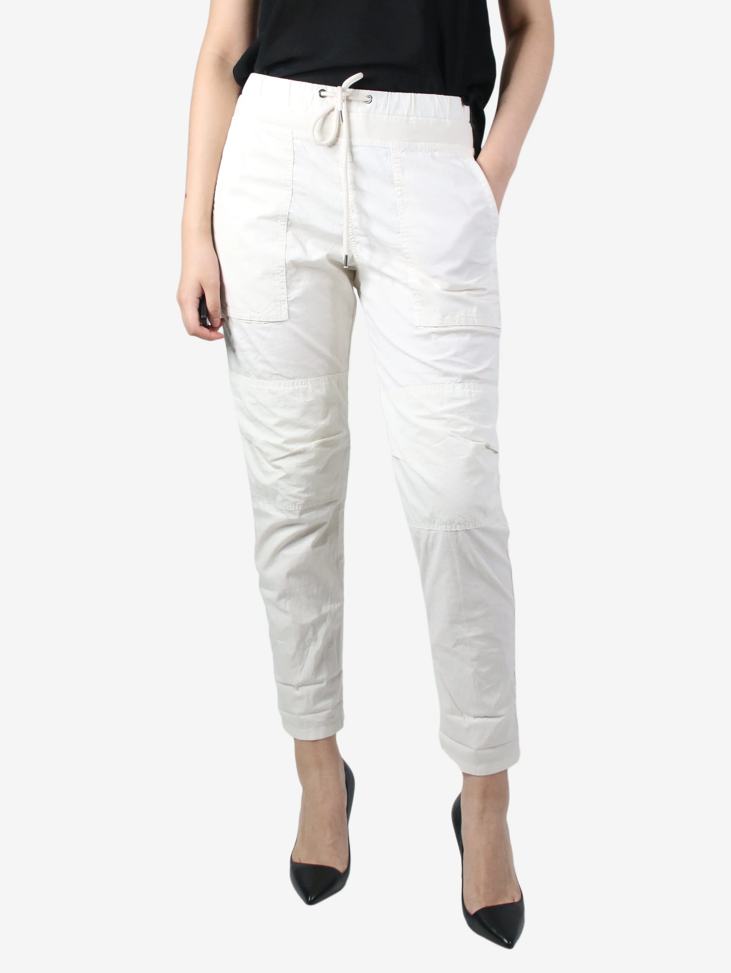 White elasticated waist pocket trousers - size UK 12