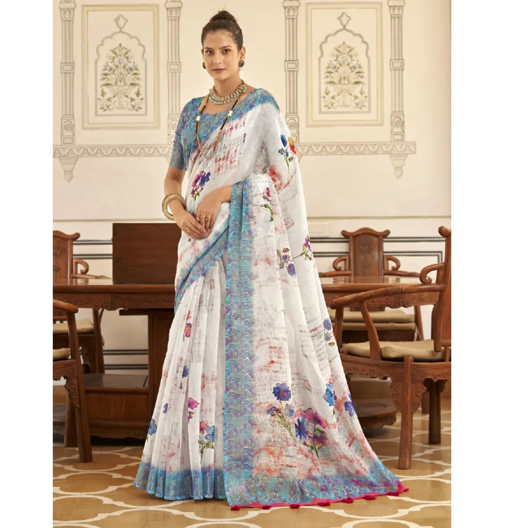 Women Fancy Party wear Linen Sarees