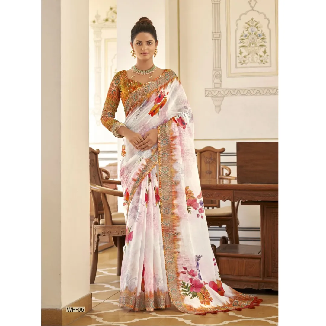 Women Fancy Party wear Linen Sarees