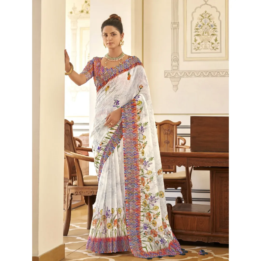 Women Fancy Party wear Linen Sarees