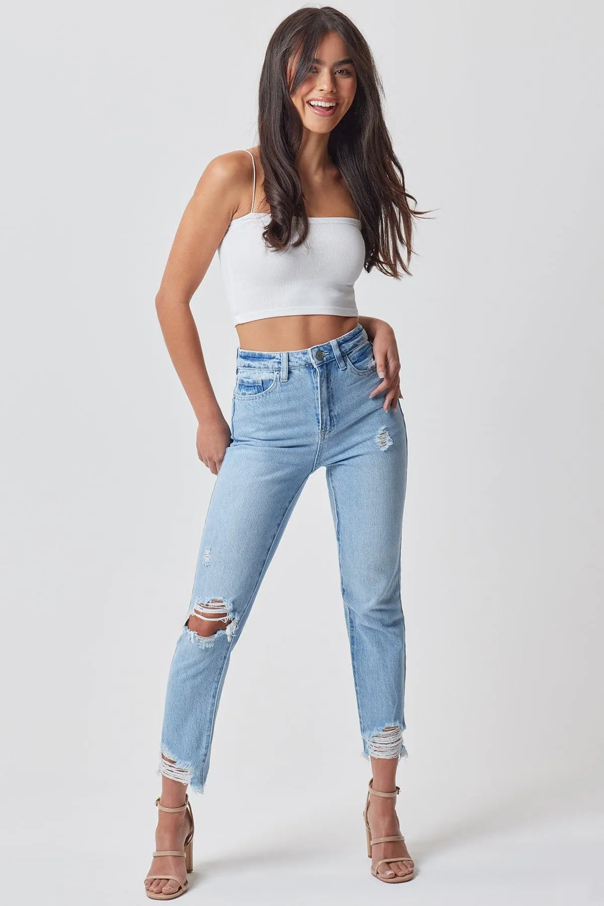 Women's Dream Cropped Frayed Slim Straight Jeans