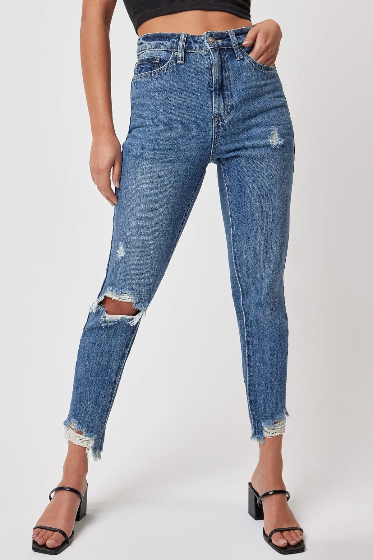 Women's Dream Cropped Frayed Slim Straight Jeans