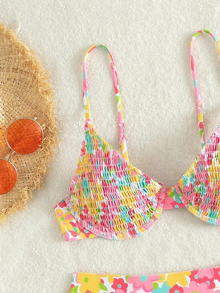 Ästhetisches Blumen-Bikini-Set für Sonnenuntergang und Schwimmen