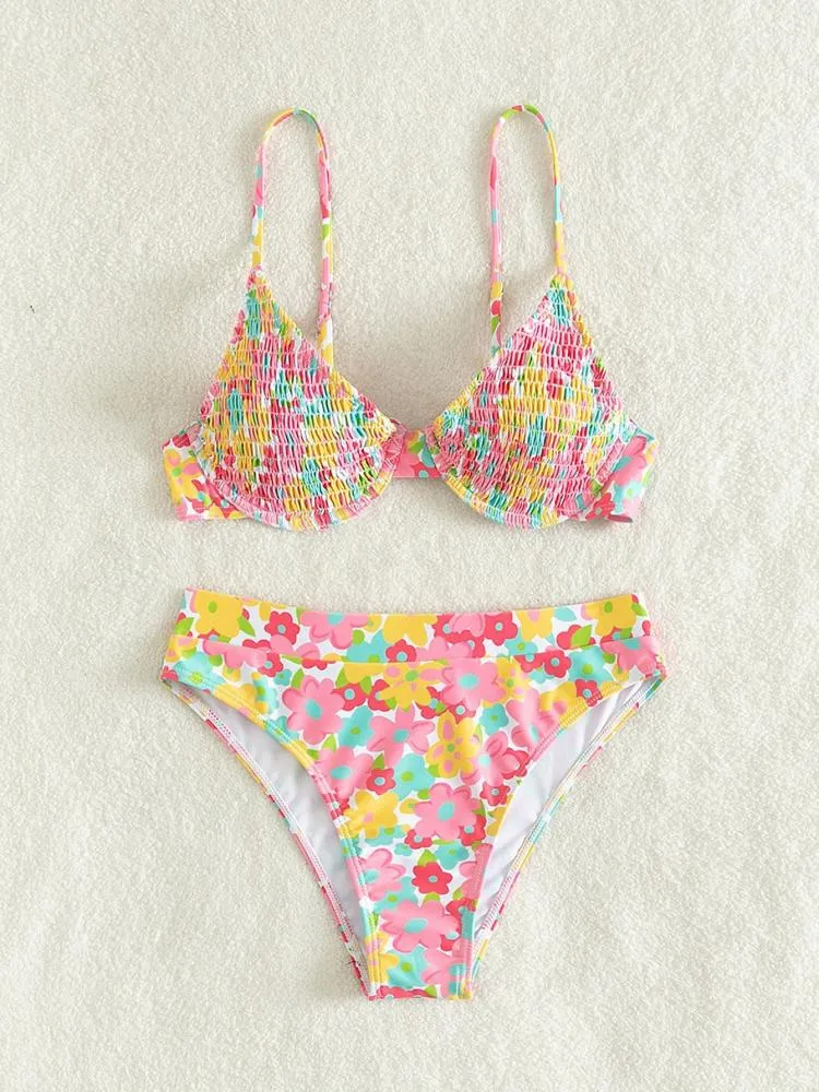 Ästhetisches Blumen-Bikini-Set für Sonnenuntergang und Schwimmen